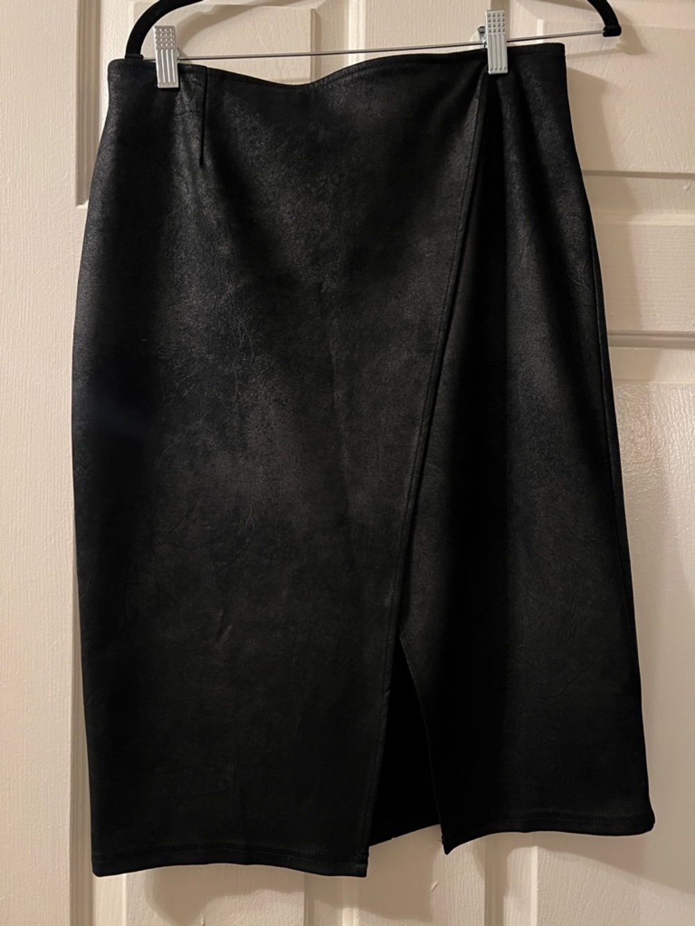 Free People Black Faux Leather Pencil Skirt with Front Slit